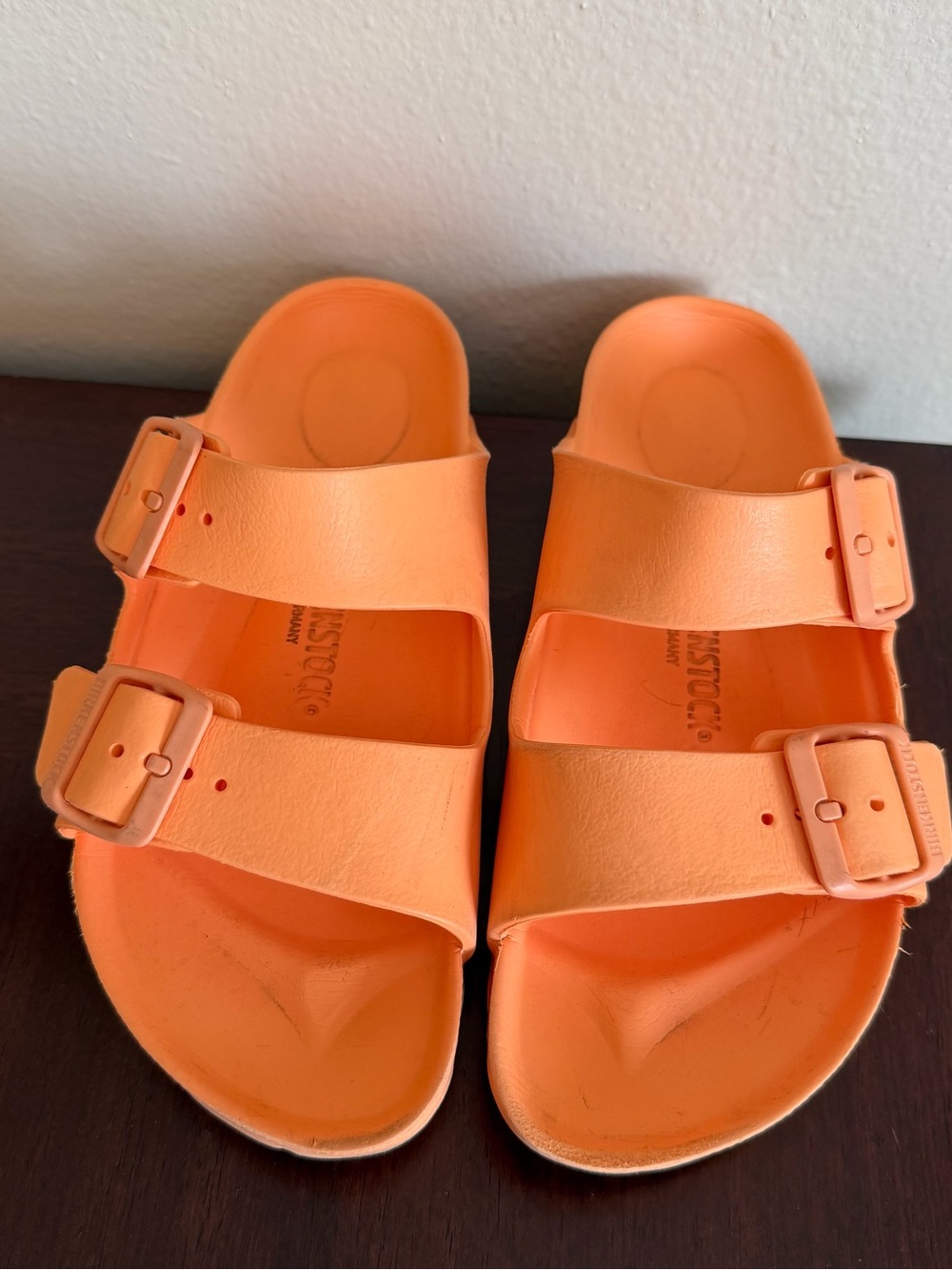 Birkenstock Orange EVA Two-Strap Slide Sandals